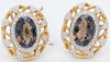 LARGE 7.75CT DIAMOND & AAA SMOKY TOPAZ 14KT YELLOW GOLD 3D OVAL & ROUND EARRINGS
