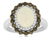 2.30CT WHITE & MOCHA DIAMOND & AAA OPAL 14KT WHITE GOLD OVAL & ROUND FLOWER RING
