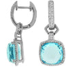 LARGE 13.75CT DIAMOND & AAA BLUE TOPAZ 14KT WHITE GOLD HUGGIE HANGING EARRINGS