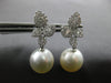 ESTATE LARGE 1.05CT DIAMOND & AAA SOUTH SEA PEARL 18K WHITE GOLD 3D MULTI LEAF EARRINGS