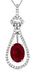 1.42CT DIAMOND & AAA RUBY 14K WHITE GOLD OVAL & ROUND TEAR DROP FLOATING PENDANT