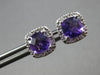 1.08CT DIAMOND & AAA AMETHYST 14KT WHITE GOLD CUSHION & ROUND HALO STUD EARRINGS