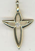 ESTATE .06CT DIAMOND 14K YELLOW GOLD 3D CLASSIC SOLITAIRE CROSS FLOATING PENDANT
