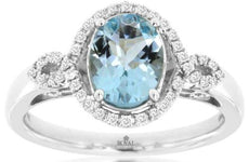 1.26CT DIAMOND & AAA AQUAMARINE 14KT WHITE GOLD OVAL & ROUND INFINITY LOVE RING