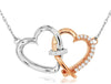 ESTATE .11CT DIAMOND 14KT WHITE & ROSE GOLD 3D DOUBLE HEART LOVE KNOT NECKLACE