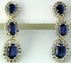 3.0CT DIAMOND & AAA SAPPHIRE 14KT YELLOW GOLD OVAL & ROUND MULTI FLOWER EARRINGS