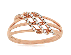 ESTATE .14CT DIAMOND 14KT ROSE GOLD 3D ROUND 3 ROW DIAGONAL CRISS CROSS fun RING