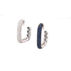 1.57CT DIAMOND & AAA SAPPHIRE 18KT WHITE GOLD 3D REVERSIBLE HUGGIE HOOP EARRINGS