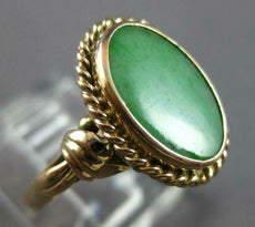 ANTIQUE AAA JADE 14K ROSE GOLD CLASSIC BEZEL OVAL FILIGREE FUN LUCKY RING #27505