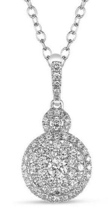 .93CT DIAMOND 14KT WHITE GOLD 3D CLASSIC ROUND PAVE FLOWER HALO FLOATING PENDANT
