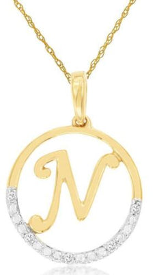 ESTATE .02CT DIAMOND 14KT YELLOW GOLD 3D CIRCULAR N INITIAL FUN FLOATING PENDANT