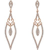 .60CT DIAMOND 14KT ROSE GOLD 3D ROUND FILIGREE LEAF TEAR DROP HANGING EARRINGS