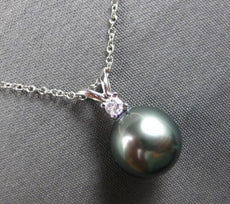 ESTATE .05CT DIAMOND & AAA TAHITIAN PEARL 14KT WHITE GOLD 3D FLOATING PENDANT