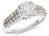 1.15CT WHITE & CHOCOLATE FANCY DIAMOND 18KT WHITE GOLD 3D FLOWER ENGAGEMENT RING