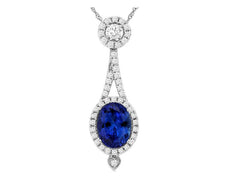 1.63CT DIAMOND & AAA TANZANITE 14KT WHITE GOLD OVAL & ROUND HEART SHAPE PENDANT