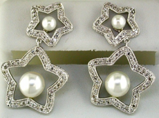 .68CT DIAMOND & AAA SOUTH SEA PEARL 14KT WHITE GOLD DOUBLE STAR HANGING EARRINGS