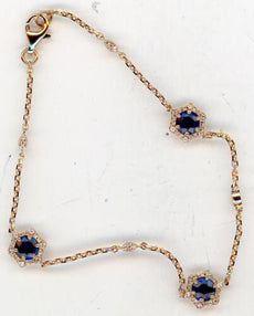1.90CT DIAMOND & AAA SAPPHIRE 14K ROSE GOLD 3D FLORAL HEXAGON STAR LOVE BRACELET