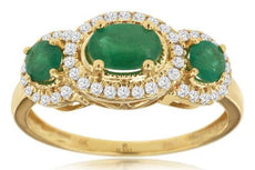 1.03CT DIAMOND & AAA EMERALD 14KT YELLOW GOLD OVAL & ROUND HALO ANNIVERSARY RING