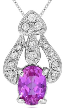 1.52CT DIAMOND & AAA PINK SAPPHIRE 18K WHITE GOLD OVAL & ROUND FLOATING PENDANT