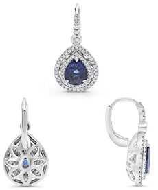 2.9CT DIAMOND & AAA SAPPHIRE 18KT WHITE GOLD PEAR SHAPE & ROUND HANGING EARRINGS