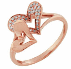 ESTATE .16CT DIAMOND 14KT ROSE GOLD 3D DOUBLE HEART CLASSIC LOVE RING