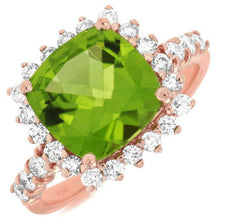 4.85CT DIAMOND & AAA PERIDOT 14KT ROSE GOLD 3D CUSHION & ROUND SQUARE HALO RING