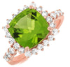 4.85CT DIAMOND & AAA PERIDOT 14KT ROSE GOLD 3D CUSHION & ROUND SQUARE HALO RING