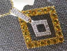 1.39CT DIAMOND & AAA CITRINE 18KT YELLOW GOLD DIAMOND SHAPE FUN FLOATING PENDANT