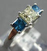 1.27CT FANCY YELLOW & BLUE DIAMOND 14K WHITE GOLD 3 STONE LUCIDA ENGAGEMENT RING