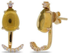 4.32CT DIAMOND & AAA CITRINE 14KT YELLOW GOLD 3D PEAR SHAPE & ROUND FUN EARRINGS