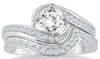 1.38CT DIAMOND 14KT WHITE GOLD 3D ROUND CRISS CROSS ENGAGEMENT WEDDING RING SET