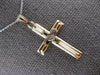 ANTIQUE .02CT OLD MINE DIAMOND 14KT 2 TONE GOLD 3D CROSS FLOATING PENDANT #27383