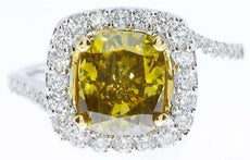 CERTIFIED 3.10CT WHITE & FANCY DEEP BROWN YELLOW DIAMOND 18KT 2 TONE GOLD RING