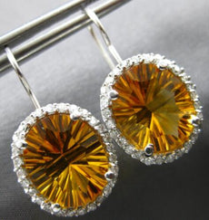 LARGE 8.50CT DIAMOND & AAA CITRINE 14KT WHITE GOLD OVAL & ROUND HANGING EARRINGS
