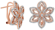 ESTATE 1.53CT DIAMOND 14KT ROSE GOLD 3D CLASSIC FLOWER CLIP ON FUN EARRINGS