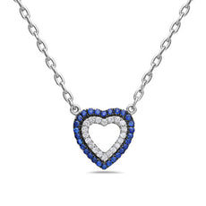 .45CT DIAMOND & AAA SAPPHIRE 18KT WHITE GOLD DOUBLE OPEN HEART FUN LOVE NECKLACE