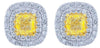 3.92CT WHITE & FANCY YELLOW DIAMOND 18KT 2 TONE GOLD 3D CUSHION & ROUND EARRINGS