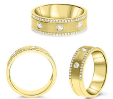 .27CT DIAMOND 14KT YELLOW GOLD 3D 3 STONE ETOILE MATTE & SHINY ANNIVERSARY RING