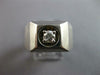 WIDE .20CT DIAMOND 14K WHITE GOLD SOLITAIRE ROUND SQUARE MATTE & SHINY MENS RING