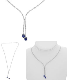 5.25CT DIAMOND & AAA SAPPHIRE 14K WHITE GOLD 3D ROUND OVAL & PEAR SHAPE NECKLACE