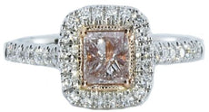 .84CT WHITE & PINK DIAMOND 18KT WHITE & ROSE GOLD PRINCESS HALO ENGAGEMENT RING