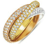 ESTATE 2.78CT DIAMOND 14KT TRI COLOR GOLD CLASSIC 2 ROW PAVE TRINITY LOVE RING