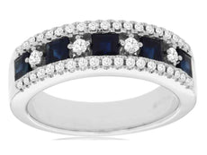 1.32CT DIAMOND & AAA SAPPHIRE 14KT WHITE GOLD PRINCESS & ROUND ANNIVERSARY RING