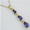 1.34CT DIAMOND AAA TANZANITE 14KT YELLOW GOLD PEAR SHAPE 3 STONE JOURNEY PENDANT