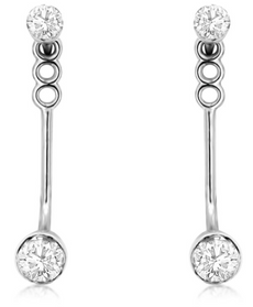 ESTATE .46CT DIAMOND 14KT WHITE GOLD 2 STONE BAR ADJUSTABLE FUN HANGING EARRINGS