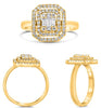 .49CT DIAMOND 14KT YELLOW GOLD ROUND & BAGUETTE CLUSTER DOUBLE HALO OCTAGON RING