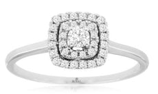 .50CT DIAMOND 14KT WHITE GOLD ROUND & BAGUETTE DOUBLE HALO SQUARE OCTAGON RING