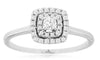 .50CT DIAMOND 14KT WHITE GOLD ROUND & BAGUETTE DOUBLE HALO SQUARE OCTAGON RING