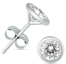 ESTATE .38CT DIAMOND 14KT WHITE GOLD SOLITAIRE ROUND BEZEL MARTINI STUD EARRINGS