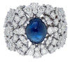 7.36CT DIAMOND & AAA CABOCHON SAPPHIRE 18KT WHITE GOLD OVAL & ROUND FLOWER RING